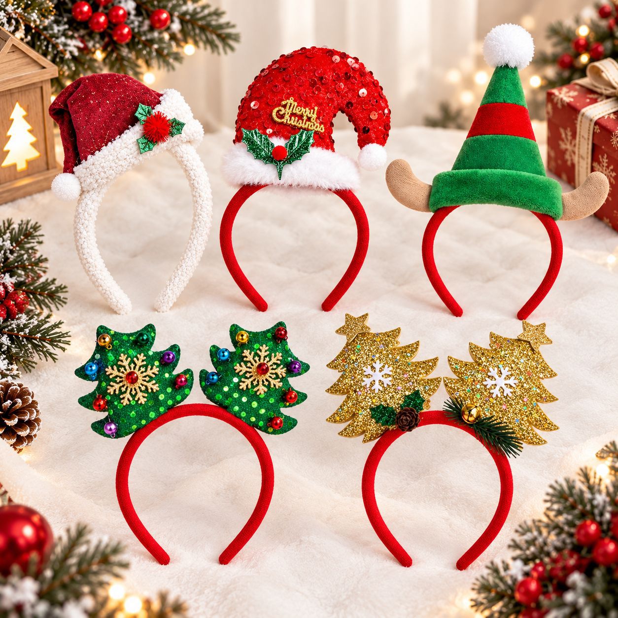 Reindeer Antlers Headband - Ikat Kepala Natal, Topi Sinterklas, Hiasan
