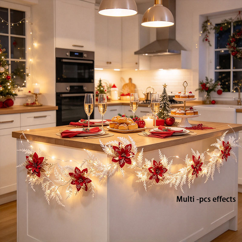 Led Fairy String Lights - Hiasan Garland Natal Putih dengan Bunga