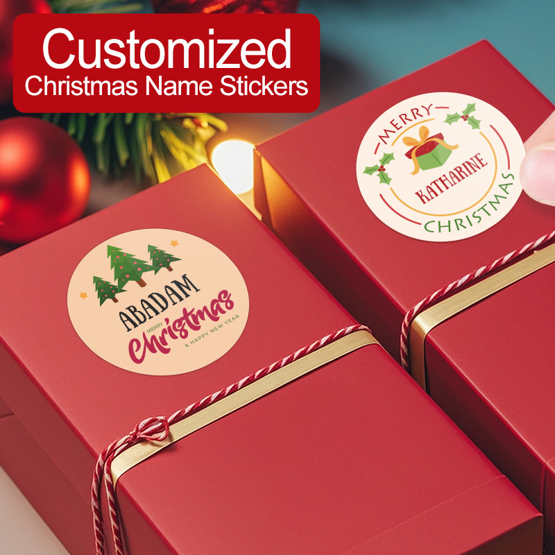 Christmas Stocking Hanging - Stiker Selamat Natal yang Dipersonalisasi-Stiker Nama